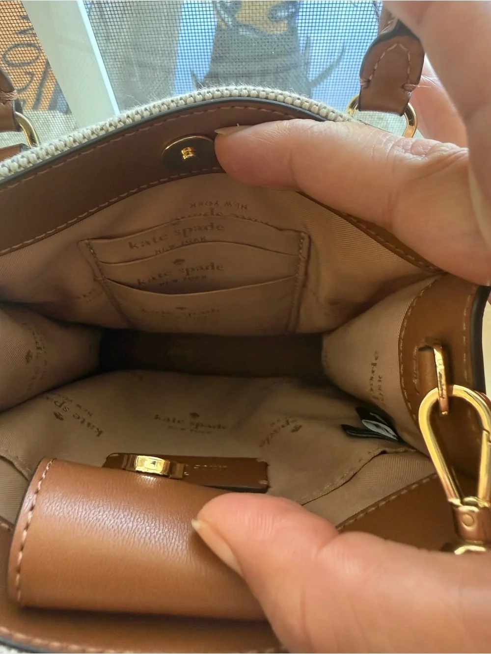 kate spade Cream and Brown Structured Mini Tote
